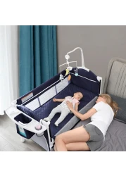 Teknum 4 in 1 Baby Bedside Co - Sleeper Bassinet and Playpen wt Rocker Navy Blue