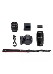 كانون كاميرا SLR EOS 250D مع عدسة EF-S 18-55 ملم و EF 75-300 مم - أسود-