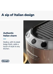 De&#39;Longhi Dedica Arte Espresso Machine - MyLatteArt Milk Foam Nozzle, 15 BAR Pressure, Steel Tamper Included, Beige Gold - Create Perfect Espresso, Cappuccinos, and Latte Art at Home - EC885.BG
