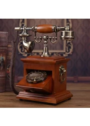 Sprintee Vintage Retro Antique Landline Phone with Wooden Base Drawer, Vintage Telephone European Style Old Fashioned Wired Telephone For Home Office Cafe Restaurant Decoration
