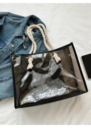 Large Capacity Waterproof Portable Clear Shoulder Tote Bag With Inner Pouch Black PVC For Teen Girls Women College Studentsfor School College Stadium Sports Back To School Perfect For Music Festival S