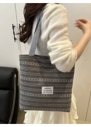 Korean Style Retro Casual Work Tote Bag For Women 2025 New Fashionable Canvas Satchel Shoulder Bag