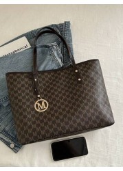 New Fashion Women s Large Capacity Full Body Print Design Letter Pattern Decoration Design Double Handle Tote Bag Suitable For Work And Commuting School Bag Large Capacity Portable Classic Casual Busi