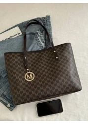 حقيبة كبيرة السعة والطباعة على الجسم بتصميم الحرف الحديث للنساء مناسبة للعمل والتنقل، حقيبة مدرسية كبيرة الس