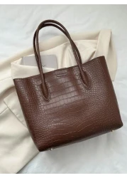 A Crocodile Handbag Fashion Large Capacity Shoulder Bag PU Suitable For University Students Teachers Offices Workplaces