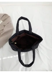 حقيبة تسوق قابلة للطي من القماش المنقوش، متعددة الاستخدامات للأعمال الرسمية والكاجوال، باللون الأسود، لوازم