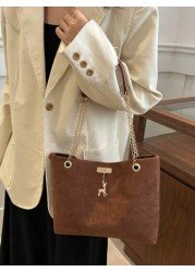 1pc Polyester Deer Decoration Large Capacity Zipper Closure Fashion Shoulder Tote Bag Suitable For Women Daily Use