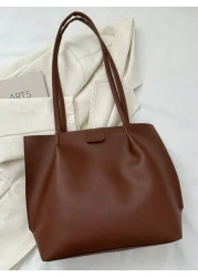 حقيبة كتف نسائية من جلد البولي يوريثان سعة كبيرة وُسمك، حقيبة مدرسية، حقيبة كتب مدرسية، محمولة، قابلة للطي، ر