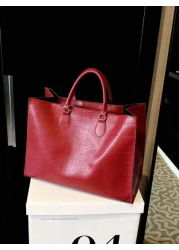 Ankula Burgundy Vintage High Quality Tote Bag New Autumn Winter Fashion All Match Large Capacity Solid Color Crocodile Grain Handbag Suitable For Office Ladies Commuting Laptop Daily Outing Shopping M