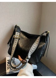 قطعة واحدة حقيبة كتف نسائية كبيرة السعة من الجلد الاصطناعي بطراز عتيق - حقيبة يد سوداء أو بنية ذات سحاب متعددة