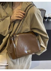 Women s Oiled Wax Leather Tote Bag With Shoulder Chain Large Crossbody Bag