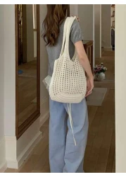 Yogodlns Lightweight Leisure Hollow Out Woven Shopping Crochet Bag For Women Large Capacity Tote Bags For Travel Outdoor And School Multifunctional Kitchen Storage Mesh Bag For Beach Vacation Or Easy