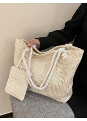 New Large Capacity Straw Tote Bag With Small Wallet Attached Vacation Essentials Perfectly Matching With Beach Accessories Women