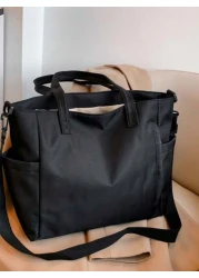 حقيبة كتف نسائية ذات لون أحادي من النايلون جديدة الموضة، سعة كبيرة متعددة الجيوب مناسبة للسفر والذهاب إلى الع