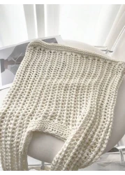 Lightweight Casual Hollow Out Design Crochet Bag Medium Vacation For Teen Girls Women College Students Perfect For College Outdoors Travel Outings School Bag Large Capacity Portable For Teen Girls Wom