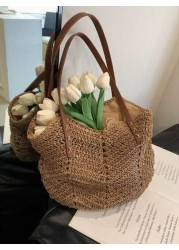 New Large Capacity Straw Tote Bag With Dual Handles For Women Great For Daily Commutes Shopping And Traveling Lightweight And Convenient Design Makes It Perfect For Teenagers College Girls And Outdoor