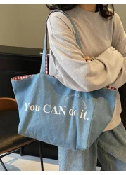 حقائب كانفاس قابلة للعكس للربيع والصيف، حقيبة جينز قماشية زرقاء ، حقيبة ظهر قماشية كبيرة، حقيبة نسائية خفيفة