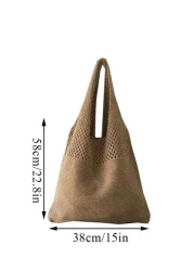 حقيبة كروشيه فارغة، حقيبة تسوق كبيرة السعة، حقيبة كتف منسوجة للنساء