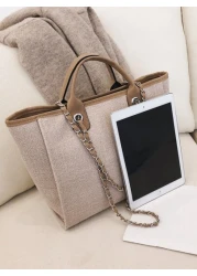 حقيبة كتف عصرية، بتصميم بسيط، بسعة كبيرة، ومزدوجة بسلسلة للنساء, البسيطة والكلاسيكية والجلدية الكبيرة وهي من