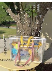 1 2pcs Clear Mesh Large Capacity Tote Bag Beach Bag PVC Waterproof Sandproof Storage Bag Mesh Beach Bag Large Beach Tote Bag Summer Beach Toy Storage Bag Bathroom Bag Foldable Shoulder Handbag Beach S