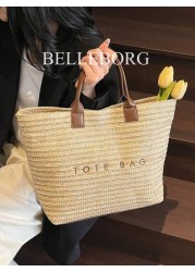 Large Capacity Casual Vacation Straw Tote Bag Minimalist Elegant Women Shoulder Handbag