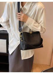 Fashion Elegant Solid Color Wide Strap PU Women Tote Bag With Shoulder Strap