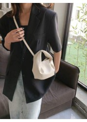 Mini Bucket Bag PU Litchi Embossed White Elegant