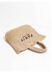 Tropiscape Casual Large Capacity Straw Tote Bag Designer Letters Women Handbags Handmade Woven Summer Beach Bag Big Shopper Purses Holiday Essentials Perfect For Travel Vacation Holiday Beach Perfect