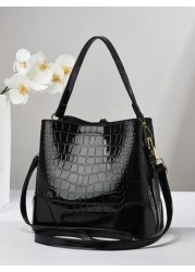 Bucket Bag With High End Embossed Design Large Capacity Women Handbag With Three Layer Pockets Simple Crossbody Bag Stylish Versatile Mini Bag Business Casual Women Bag Perfect For Office Business And