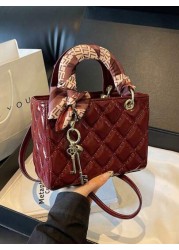 2024 New Burgundy Red Diamond Pattern Handbag Compact And Elegant High End And Atmospheric Crossbody Shoulder Bag Christmas Gift Perfect For Travel And Parties Best Mothers Day Gifts Women