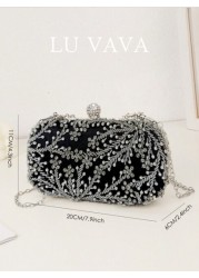 1pc Elegant And Romantic Black Solid Color Faux Pearl Beaded Evening Bag With Rhinestone Studded Heavy Duty Clutch BoxTready Bride Bag Perfect For Party Wedding Prom Dinner Banquet Matching With Weddi