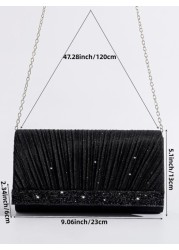 Vincy Glitter Handbag Glamorous Elegant Exquisite Quiet Luxury Sequin Stylish Luxury Shiny Glitter Ruched Detail Flap Square Bag Evening Bag Dinner Bag For Party Girl Woman Bride Perfect For Party Wed