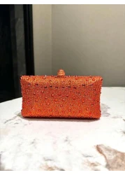 One Orange Sparkling Double Sided Hot Drill Rhinestone Decoration Clutch Metal Crossbody Chain Fashionable Elegant Classic Evening Bag Suitable For Formal Dinners Parties Weddings Banquets Festivals A