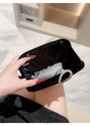 Moonlit EveBag Lightweight Business Casual Metallic Diamond Decorated Box Clutch Evening Bag Evening Bag Dinner Bag Glamorous Elegant Exquisite Quiet Luxury Rhinestone For Party Girl Woman Bride Perfe