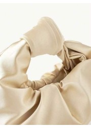 Elegant Solid Color Simple Design Taffeta Material Knot Pleated Cloud Clutch Bag For Party Prom Event