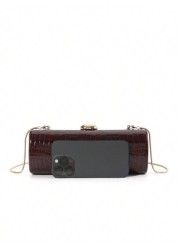 Elegant Fashionable Wine Red Crocodile Pattern Solid Color PU Leather Clutch Box With Metal Chain For Women Suitable For Daily Outings Dates Banquets Galas Parties Autumn Winter