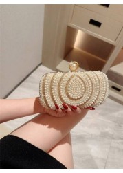 1pc Sparkling Charming Elegant Exquisite Rhinestone Decor Clutch Bag Romantic Faux Pearl Embellished Party Handbag For Women Perfect Gift For Parties Weddings Galas Dinners Banquets Suitable To Pair W
