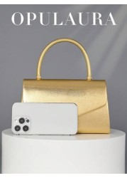 OpulAura Women Luxury Leather Flap Clutch Handbag Formal Party Purse With Metallic Shiny Finish Elegant Evening Bag For Gowns Weddings Formal Events
