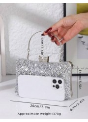 Women s Shiny Rhinestone Decorated Evening Clutch Bag Comes With Metal V Shape Rhinestone Decor Dazzling Box Shaped Purse Perfect For Enchanting Looks Suitable For Bride Wedding Party Prom Birthday Gi