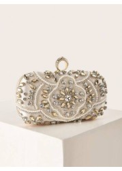 Glitter Handbag Glamorous Glitter Bling Sequin Luxury Shiny Gorgeous Rhinestone Decor Evening Box Clutch Bag Evening Bag Dinner Bag Faux Pearl Rhinestone For Party Girl Woman Bride Perfect For Party W