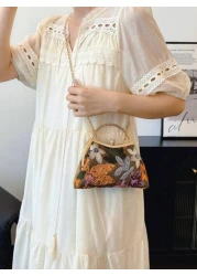 حقيبة يد مستوحاة من الانتيكا مزينة بالأزهار المطرزة من التل والترتر، جيد للحفلات الراقية والخروج في المساء. م