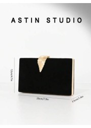 Women Classic Formal White Evening Clutch Bag With Leaf Metal Buckle Decor Box Shape Party Clutches Wedding Purse