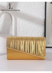 1pc Women s Fashionable Elegant Shiny Gold Pleated Evening Clutch Bag Decorated With Metallic Stripes Versatile Clutch Purse For Dignified Lady Suitable For Wedding Prom Nightclub Party Birthday Gift