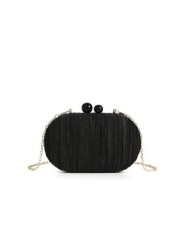 1pc Elegant Mini Solid Color Satin Textured Pleated Oval Clutch Bag Suitable For Party Wedding Formal Events