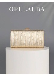 OpulAura Retro Luxury Clutch Bag Gold Leather Pleated Design Fashion Party Purse Elegant Box Handbag With Chain Strap Suitable For Party Wedding Formal Events Autumn Winter Tready Party Bags Perfect F
