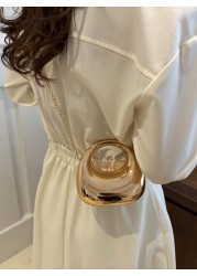 1pc New Avant Garde Metallic Acrylic Crescent Moon Shaped Mini Handbag Glossy Silver And Gold Tone Lunar Crossbody Shoulder Bag With Metallic Chain Fashion Versatile Makeup Cosmetic Earphone Pouch Min