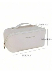 Waterproof PU Leather Makeup Bag Large Double Layer Cosmetic Organizer Travel Toiletry Case For Skincare Essentials Summer Vacation Home Bathroom Storage Makeup Organizer