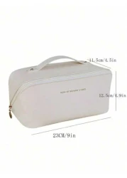 حقيبة مكياج من جلد البولي يوريثان مقاومة للماء - منظم مستحضرات تجميل مزدوج الطبقات | حافظة حمام السفر للضروريا