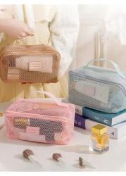 1pc Portable Mesh Travel Toiletry Bag Large Capacity Makeup Organizer Pouch Multi Functional Cosmetic Bag With Handle Women Gift Girls Gift Birthday Gift Mother s Day Gift Can Store Lipstick Eyeshadow