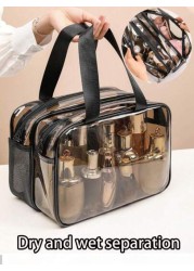 1pc Double Layer Clear Travel Toiletry Bag Large Capacity Handheld Makeup Organizer Pouch Zipper Mesh Pockets For Cosmetics Skincare Toiletries Jewelry And More Ideal Gift For Mother s Day Valentine s